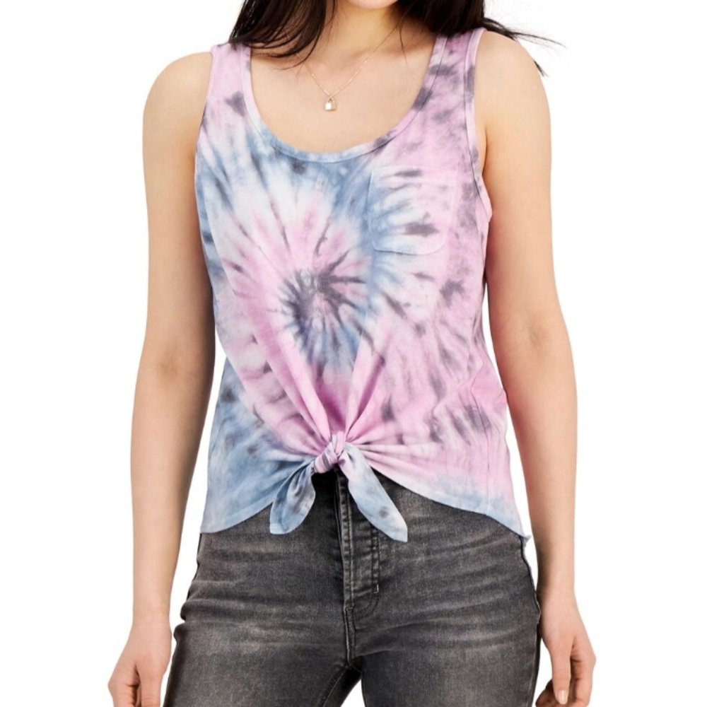 Rebellious One Pink and Purple Tie Front Tank Top,Size Small